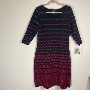 NWT Gabby Skye Red and Black Knit Fit and Flare Dress